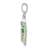 Sterling Silver RH Plated Peridot and Diamond Butterfly Heart Pendant